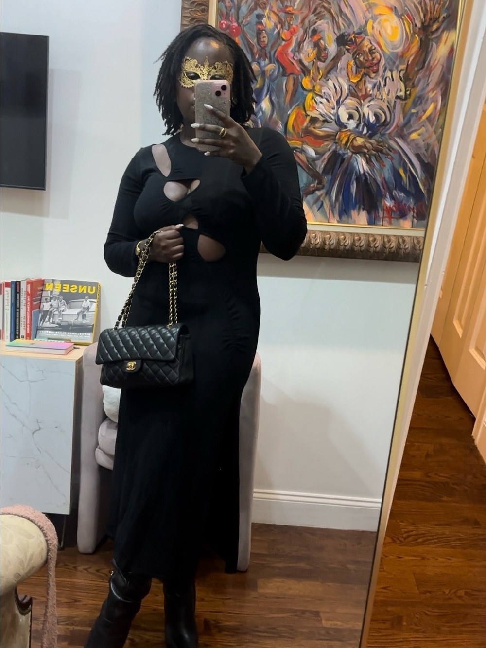 Maje Black Cutout Long Sleeve Maxi Dress